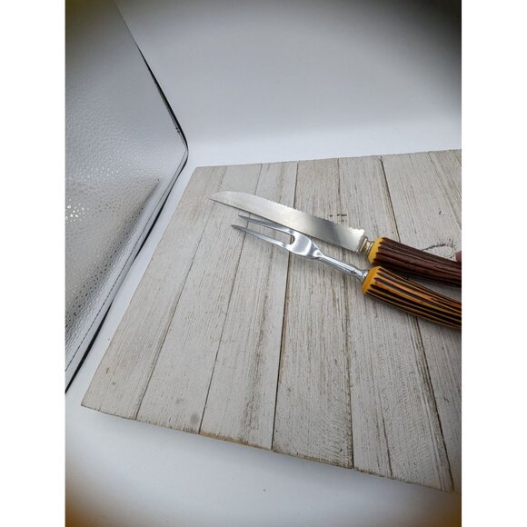 Vintage Forgecraft Set of 2 Carving Knife Meat Fork Stainless Steel Faux Antlers - Picture 8 of 8